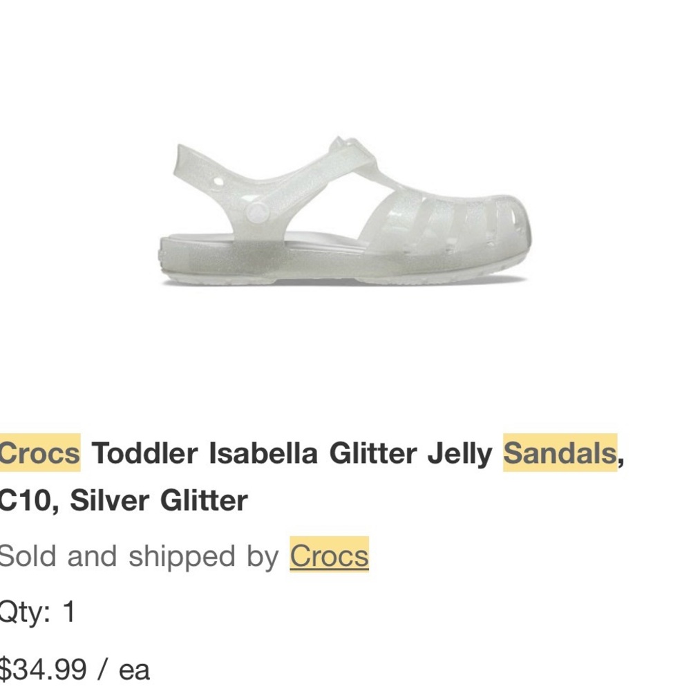CROCS Kids Glitter Jelly Sandals - Silver